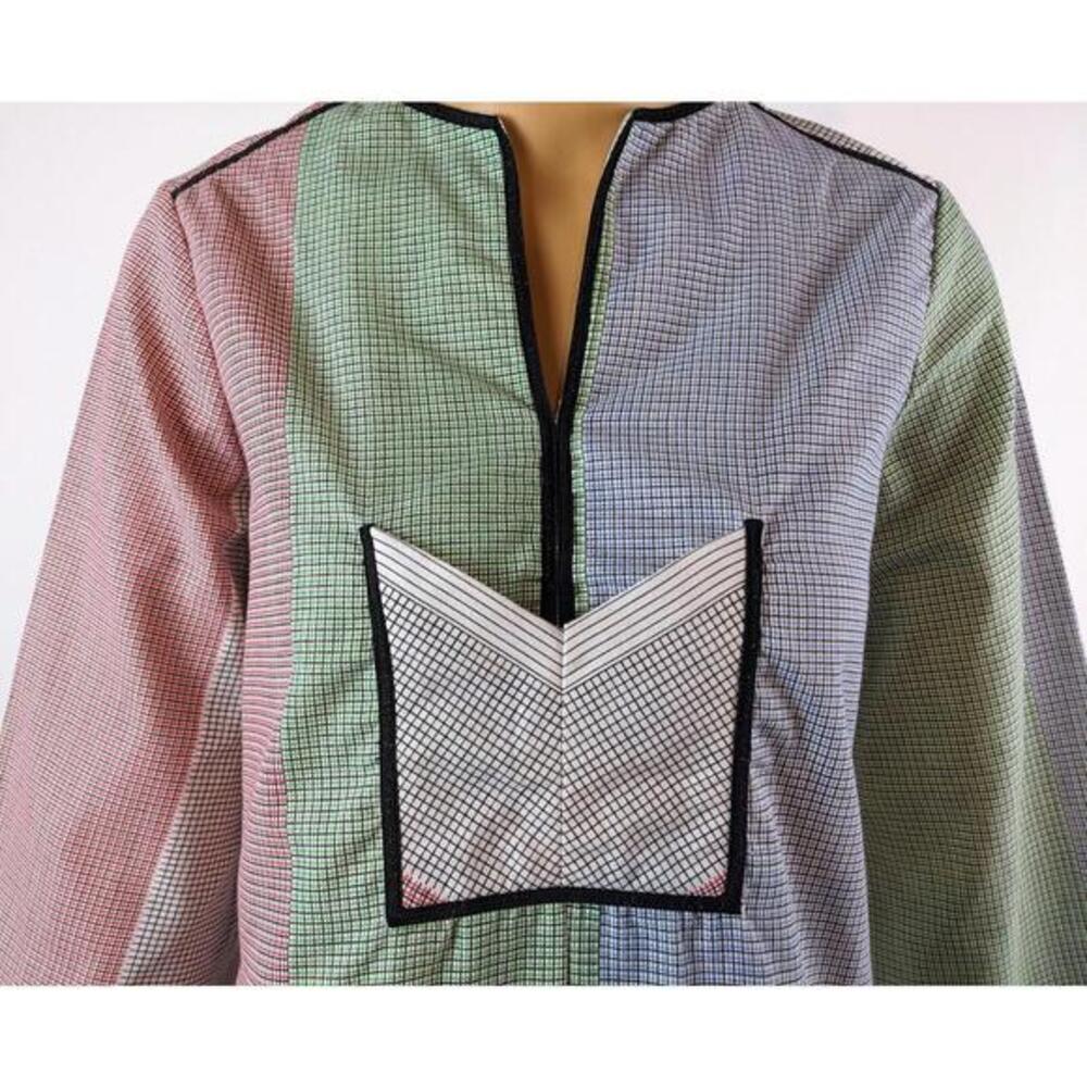 Bugaboo 70s cotton flare sleeve blouse geometric multicolor front pocket pull on - Picture 9 of 9